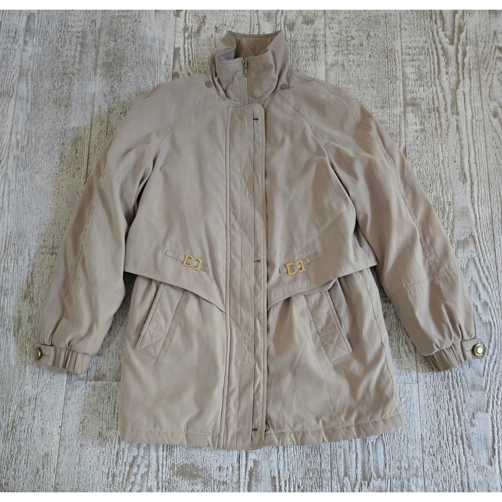 NY Classics Tan Utility Jacket Gold Hardware Lace Up Back Beige Small